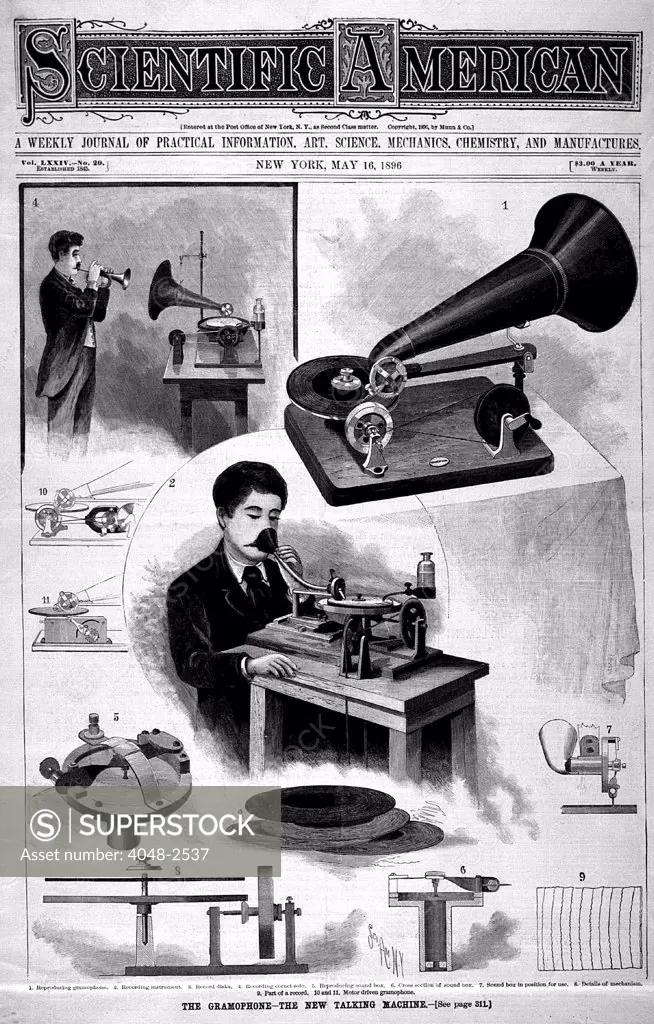 Scientific American magazine, depicting recording devices, New York, May 16, 1896.