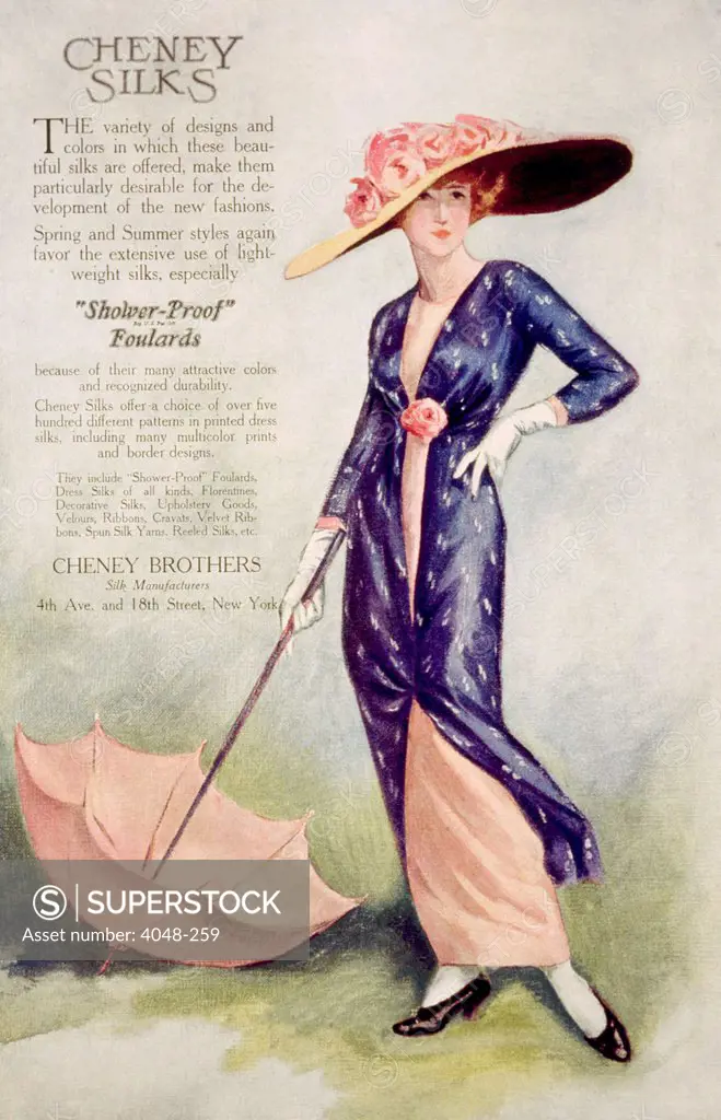 Advertisement for Cheney Brothers 'shower-proof' silks, 1912. Photo: Courtesy Everett Collection