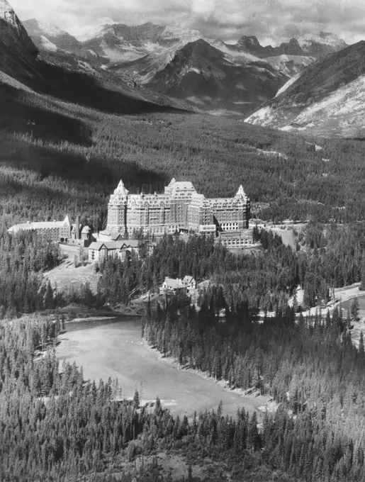 The Banff Springs Hotel in the Bow River Valley of the Canadian Rockies, Alberta, 1939