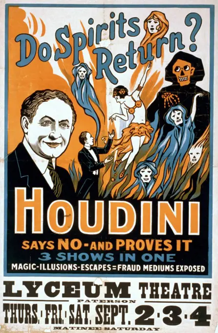 Houdini, poster art for magic show by Harry Houdini, circa 1909.