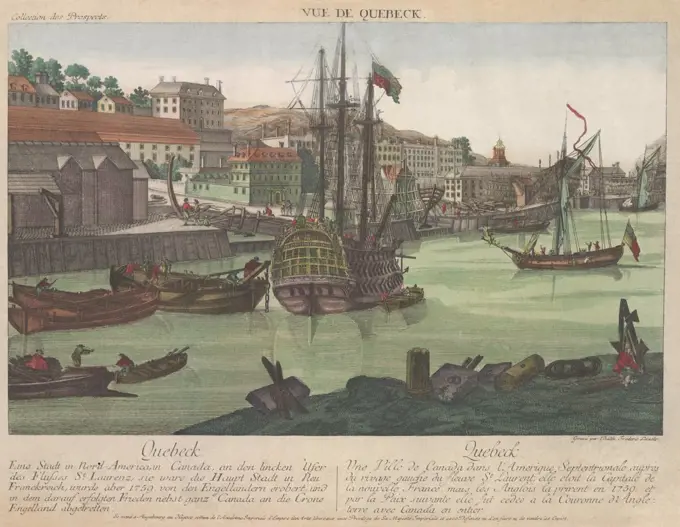 Quebec City, c. 1770, on the St, Lawrence River, was the capital of New France. It was taken by British forces in 1759 and ceded, with Canada, to the Britain in the 1763 Treaty of Paris  (BSLOC_2019_3_22)