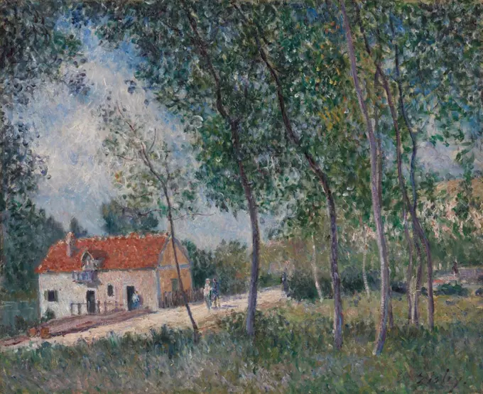 The Road from Moret to Saint-Mammes, by Alfred Sisley, 1883-85, French impressionist oil painting. Drawn to picturesque views, Sisley moved to the edge of the Forest of Fontainebleau (BSLOC_2017_3_130)