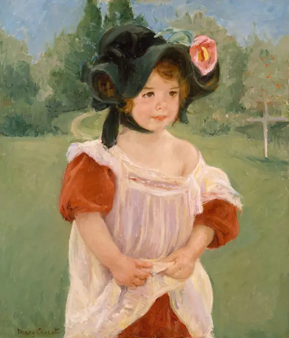 Margot Standing in a Garden, by Mary Cassatt, 1900, French impressionist painting, oil on canvas. Margot Lux, a child from the village near Cassatts country home, was the model for this painting (BSLOC_2017_3_141)