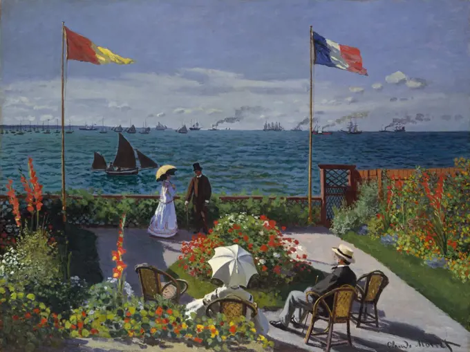 Garden at Sainte-Adresse, by Claude Monet, 1867, French impressionist painting, oil on canvas. This was painted as Monet was breaking away from the influence of Manet and developing his dappled paint application (BSLOC_2017_3_18)