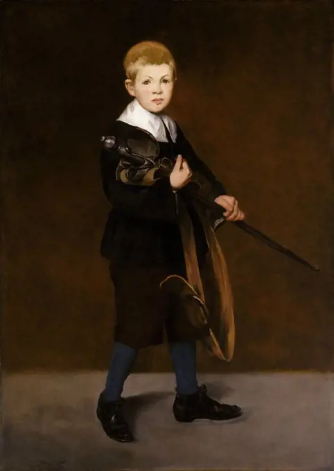 Boy with a Sword, by Edouard Manet, 1861 French impressionist painting, oil on canvas. Manets stepson, 10 year old Leon Koella-Leenhoff, posed for this painting (BSLOC_2017_3_2)