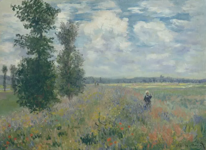 Poppy Fields near Argenteuil, by Claude Monet, 1875, French impressionist painting, oil on canvas. It depicts the plain of Gennevilliers, southeast of Argenteuil (BSLOC_2017_3_24)