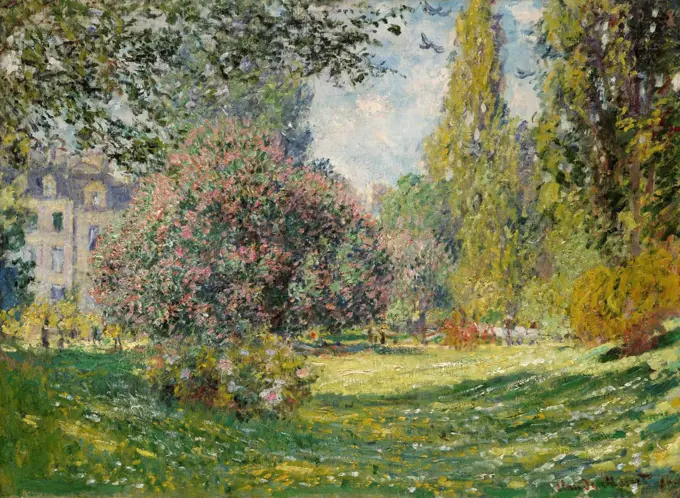 Landscape: The Parc Monceau, by Claude Monet, 1876, French impressionist painting, oil on canvas. Monet applied the paint in small daubs over the entire canvas, a style that became characteristic of his mature works (BSLOC_2017_3_26)
