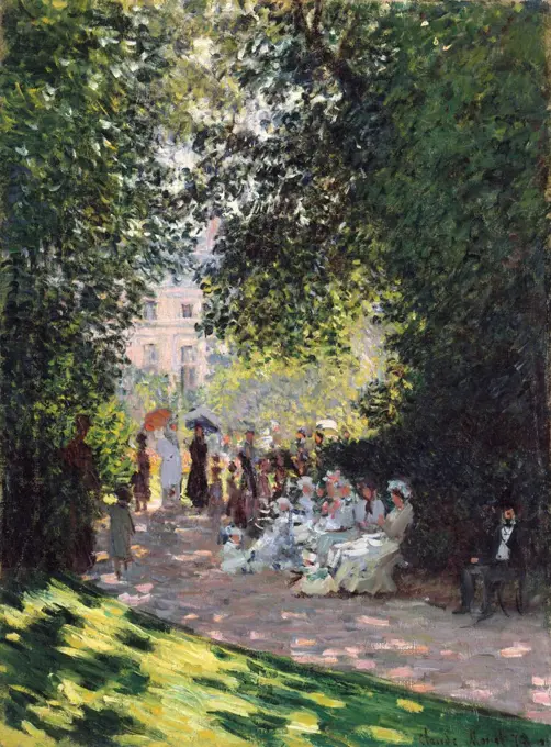 The Parc Monceau, by Claude Monet, 1878, French impressionist painting, oil on canvas. Monet applied the paint in small daubs over the entire canvas that reduced the illusion of the volumes and space of his motif (BSLOC_2017_3_27)