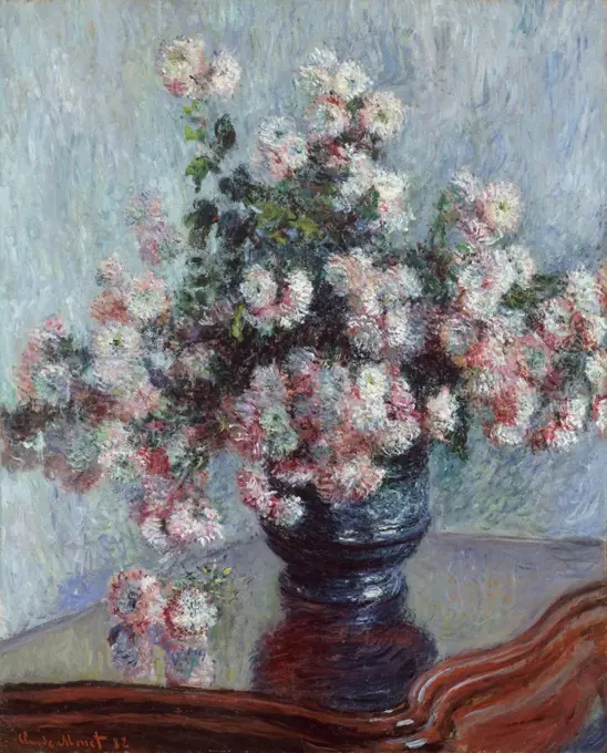 Chrysanthemums, by Claude Monet, 1882, French impressionist painting, oil on canvas. Monet's twenty floral still lifes painted between 1878 and 1883, received critical and commercial success (BSLOC_2017_3_34)