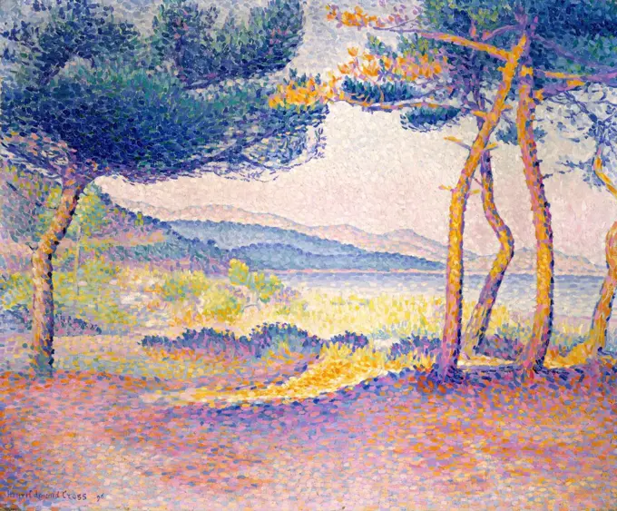 Pines Along the Shore, by Henri-Edmond Cross, 1896, French Neo-Impressionist, oil on canvas. Painted in south France on the Mediterranean (BSLOC_2017_5_104)