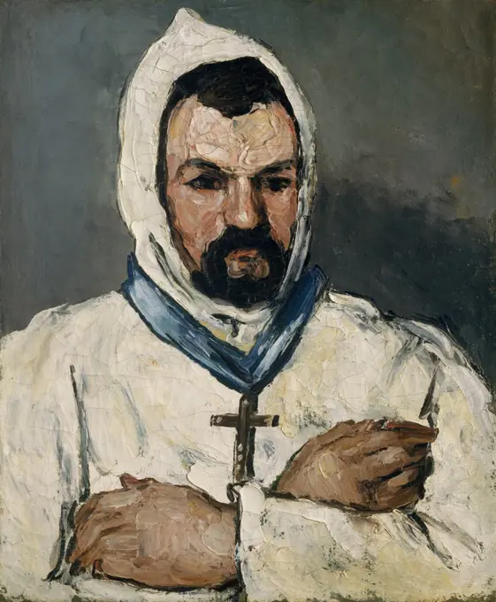 Artist's Uncle, as a Monk, by Paul Cezanne, 1866, French Post-Impressionist oil painting. Cezanne painted his maternal uncle, Dominique Aubert, in different costumes, such as this habit of a Dominican monk (BSLOC_2017_5_14)