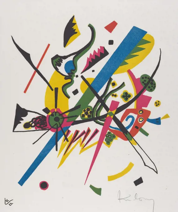 Kleine Welten I (Small Worlds I) by Vasily Kandinsky, 1922, Russian German Expressionist print. This lithograph was included in the artist's 1922 portfolio. Each print presents an autonomous microcosm of self-contained entity (BSLOC_2017_5_145)