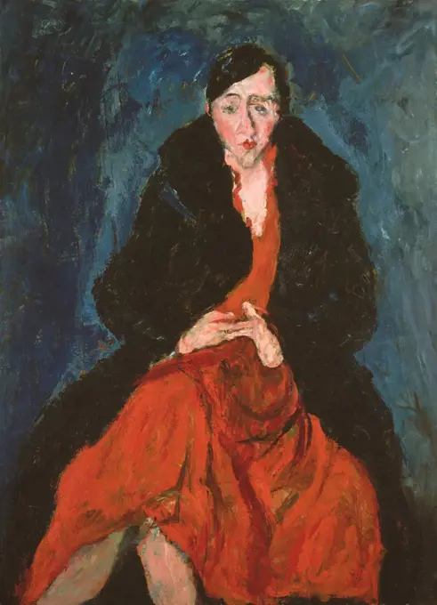 Portrait of Madeleine Castaing, by Chaim Soutine, 1929, Russian French Expressionist oil painting. Madeleine Castaing and her husband were his patrons when he painted this canvas (BSLOC_2017_5_150)