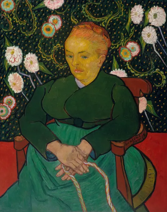 L'Arlesienne: Madame Joseph-Michel Ginoux, by Vincent Van Gogh, 1888-89, Dutch Post-Impressionist. This is an oil on canvas painting of Marie Ginoux, the proprietress of the Café de la Gare, wearing the regional costume of Arles (BSLOC_2017_5_48)