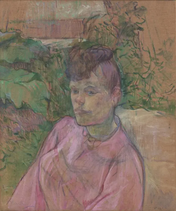 Woman in the Garden of Monsieur Forest, by Henri de Toulouse-Lautrec, 1889-91, Post-Impressionism. This oil on canvas painting of a working class women is part of a group of plein-air portraits painted in the garden of Monsieur Forest, Lautrec's neighbor  (BSLOC_2017_5_60)