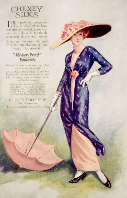 Advertisement for Cheney Brothers 'shower-proof' silks, 1912. Photo: Courtesy Everett Collection