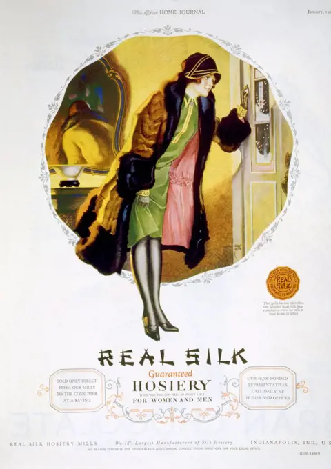 Advertisement for Real Silk brand hosiery for women and men, as it appeared in Ladies' Home Journal, January, 1926. Photo: Courtesy Everett Collection