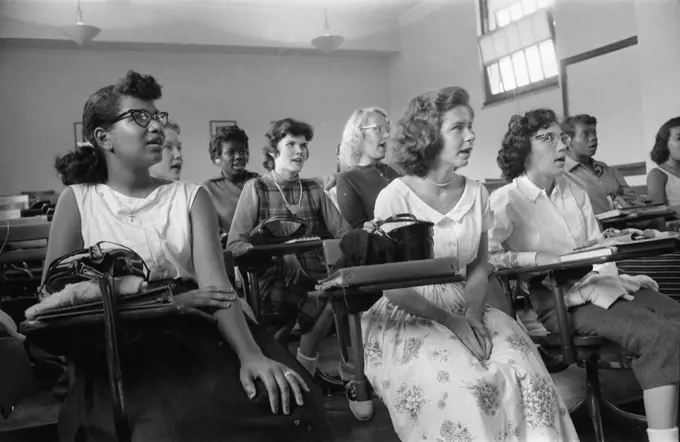 Integrated classroom at Anacostia High School, Washington DC, photograph by Warren K. Leffler, September 10, 1957.