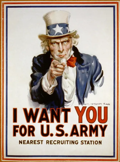 Uncle Sam, 'I Want You' US Army recruiting poster by James Montgomery Flagg, 1917