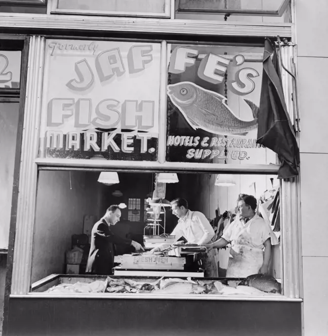 Fish store in the Lower East Side, the Jewish neighborhood of New York City. August 1942.