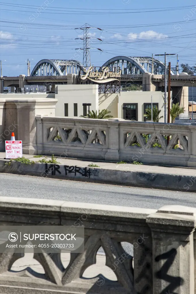 6th Street Bridge in the background, taken from the 4th Street Bridge, Los Angeles , California, USA