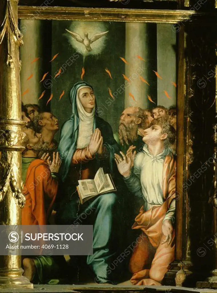 Altarpiece, Pentecost, descent of holy spirit to Virgin Mary and apostles