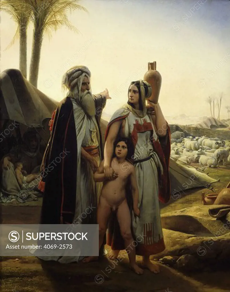 Hagar chassÄe par Abraham (Hagar, Abraham's concubine, and their son Ismael, ordered into desert exile by Abraham on the orders of his wife Sarah), 1837