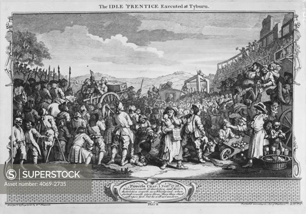 The Idle Apprentice being executed at Tyburn, London  engraving by Hogarth 1747