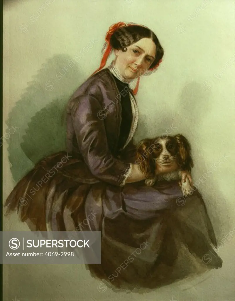 Minna WAGNER, first wife of Richard, with her lapdog, 1853 watercolour