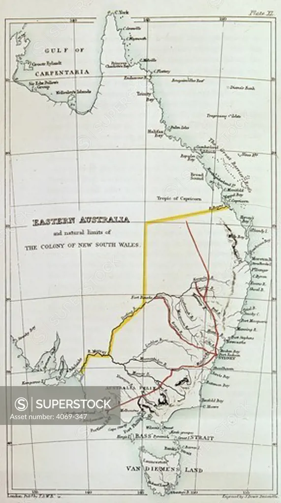 Map of Eastern Australia, 1836, from journal of Thomas Livingstone Mitchell, 1792-1855, surveyor general of New South Wales