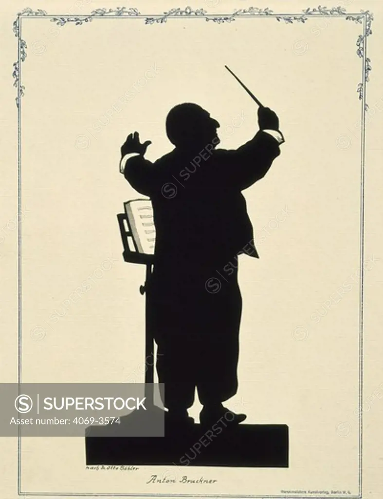 Silhouette of Anton BRUCKNER, 1824-96 Austrian composer, conducting an orchestra