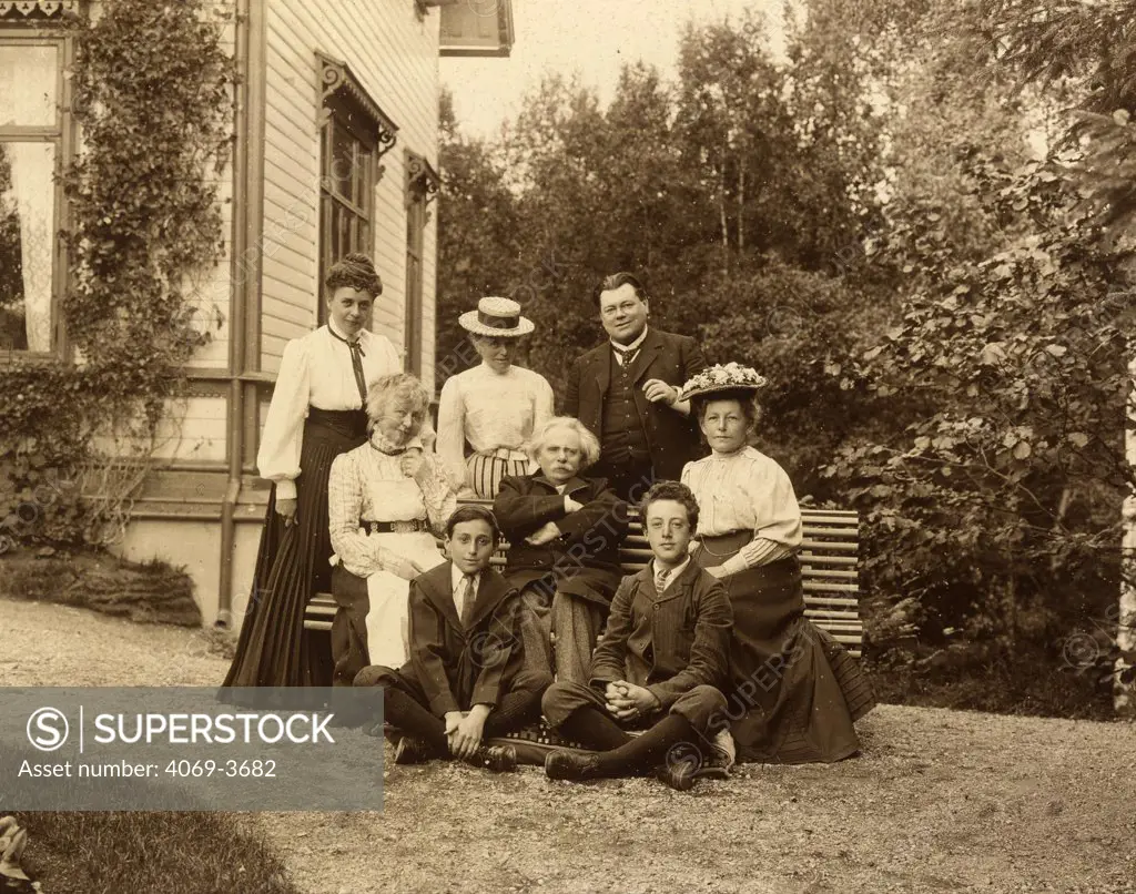 The violinisit Grodsky and his family visiting Edvard GRIEG, 1843-1907 Norwegian composer, at his house in Troldhaugen, Norway, photograph