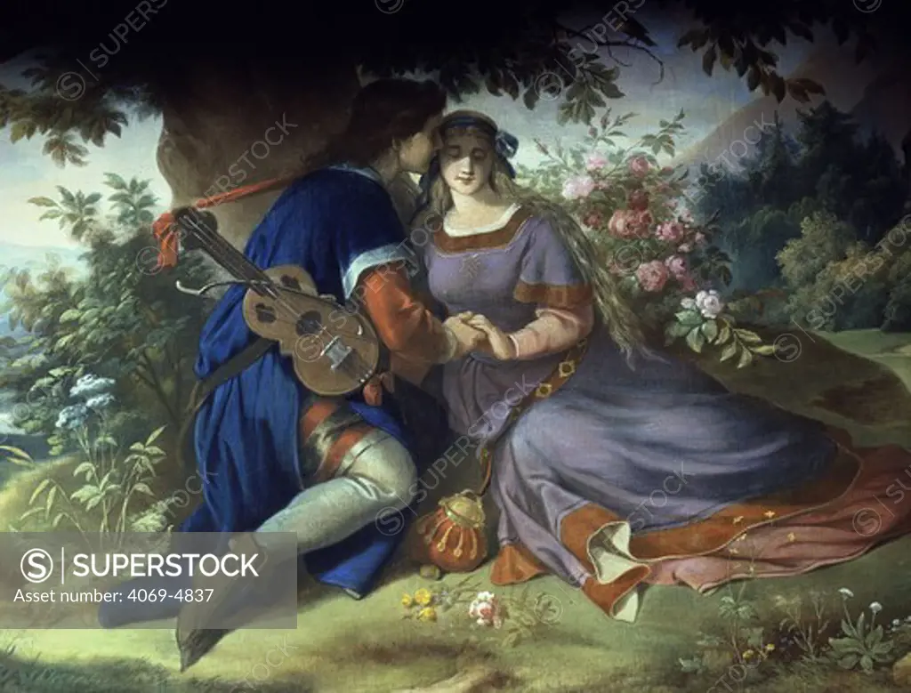 Love poem of Walter van der Vogelweide, 19th century fresco