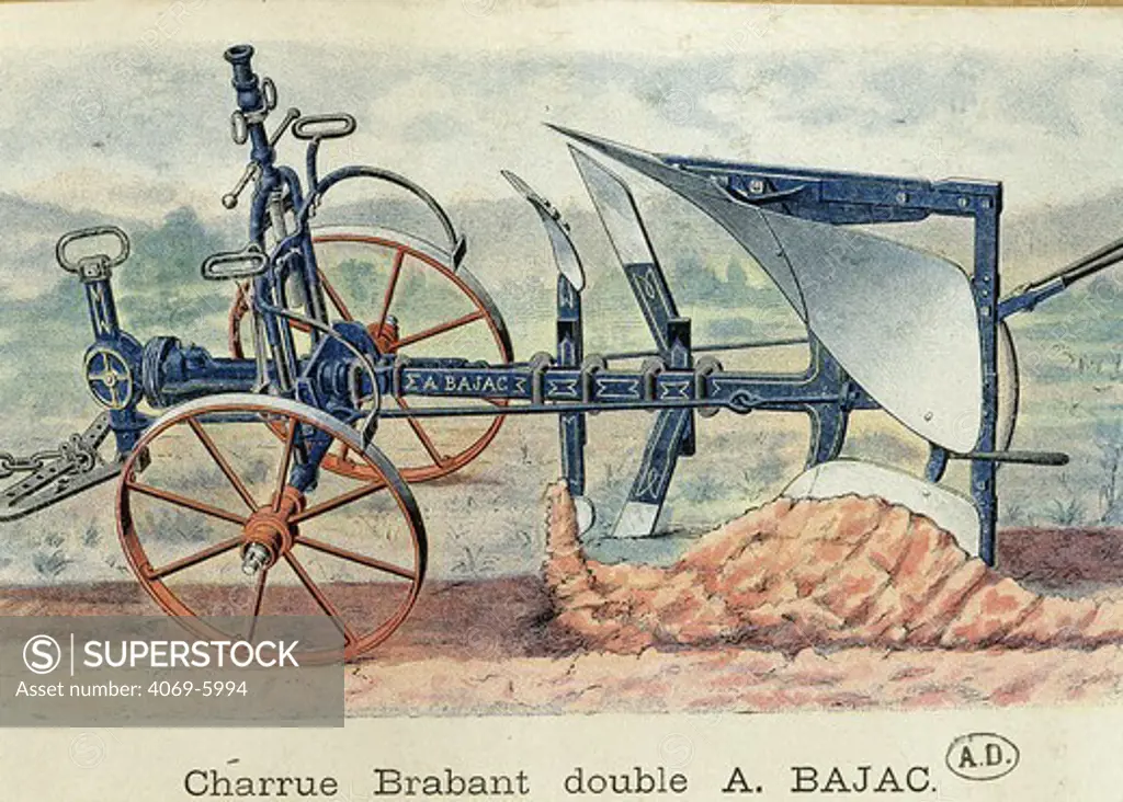 Swivel plough by A Bajac, 1900, French engraving