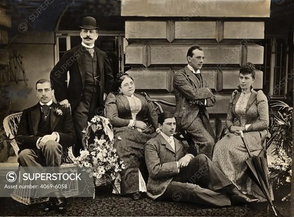 Duke Franz 1837-1900 and Duchess of TECK with children Mary, 1867-1953, (later wife of George V, 1865-1936, King of England), Adolphus, Francis and Alexander of Teck, photograph 1891