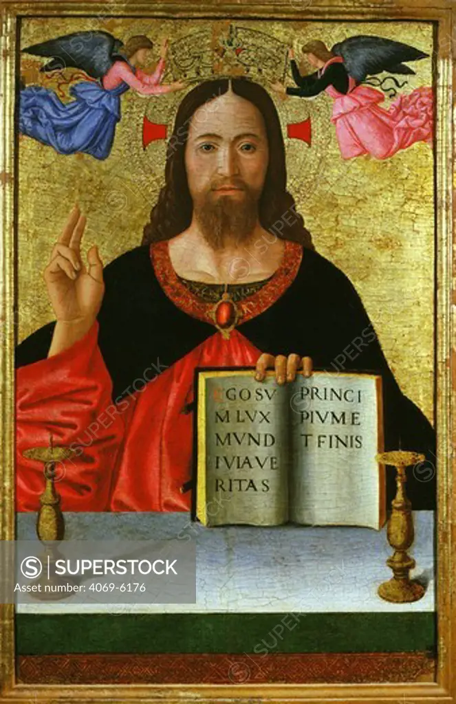 Christ blessing the world (inv 19) with inscription Ego sum lux mundi via veritas principium et finis ( I am the light of the world and the truth, the beginning and the end)