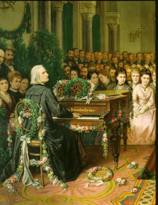 Franz LISZT, 1811-86 Hungarian composer, playing the piano in the presence of the Austrian Imperial Family (detail)