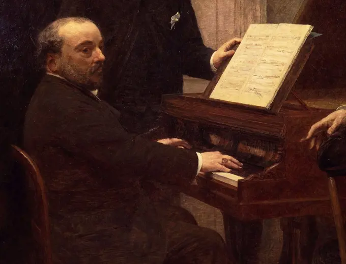 Emmanuel CHABRIER, 1841-94 French composer, at the piano, from Autour du piano (around the piano), 1885 (detail)