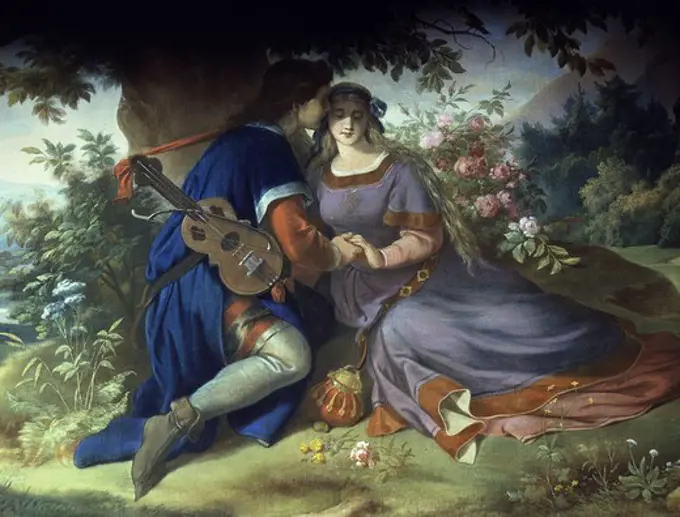 Love poem of Walter van der Vogelweide, 19th century fresco