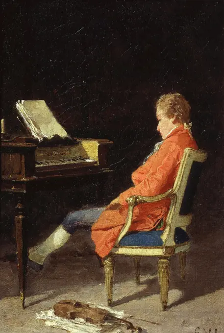 Wolfgang Amadeus MOZART, 1756-91 Austrian composer, as young boy at harpsichord