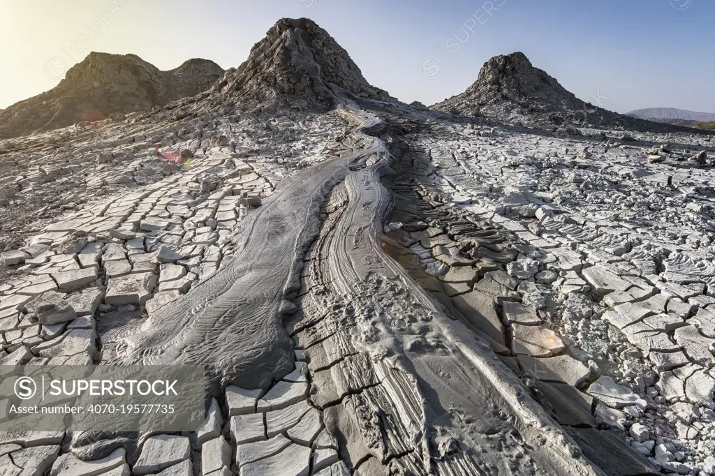 Mud Volcanoes and patterns of cracks in mud, Azerbaijan