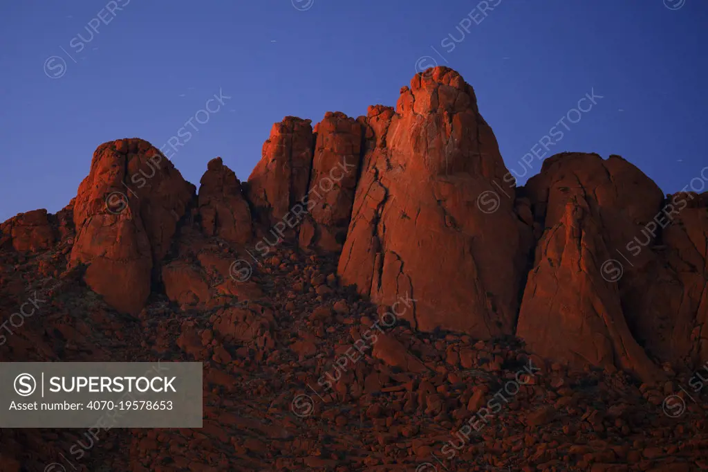 Alpenglow at sunset in the Spitzkoppe mountains, Damaraland, Namibia