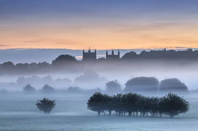 Wimborne Minster at dawn, Dorset, England, UK. August 2015.