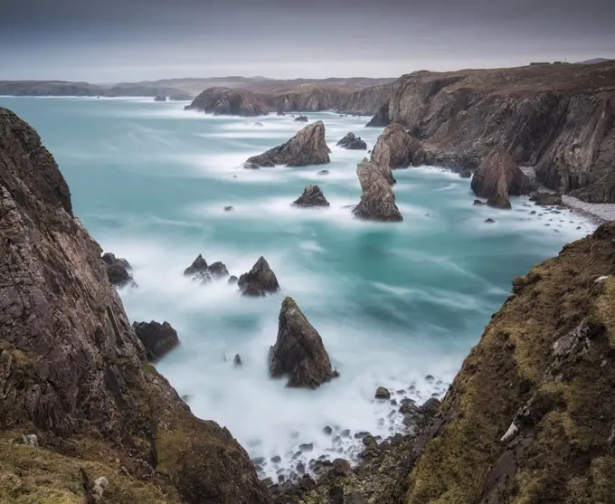 Sea Stacks at Mangurstadh, Aird Feinis, Isle of Lewis, Outer Hebrides, Scotland, UK. March 2015.