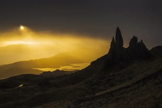 Old Man of Storr, Trotternish Peninsula, Isle of Skye, Inner Hebrides, Scotland, UK. January 2014.