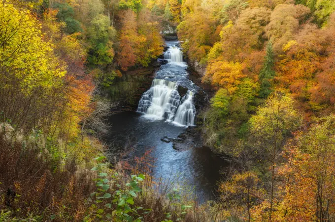 Falls of Clyde in autumn ,New Lanark, Scotland, UK, October 2019.