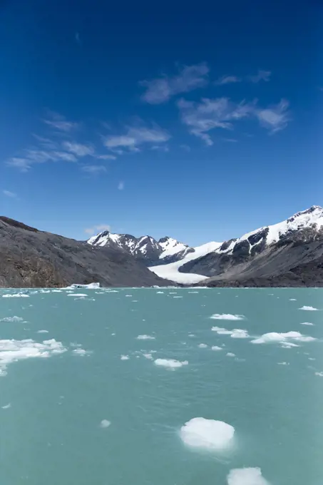 Chico Glaciers, these glaciers are receding with global warming, O'Higgens Lake, Bernado O'Higgens National Park, Chilean Patagonia. January 2017.
