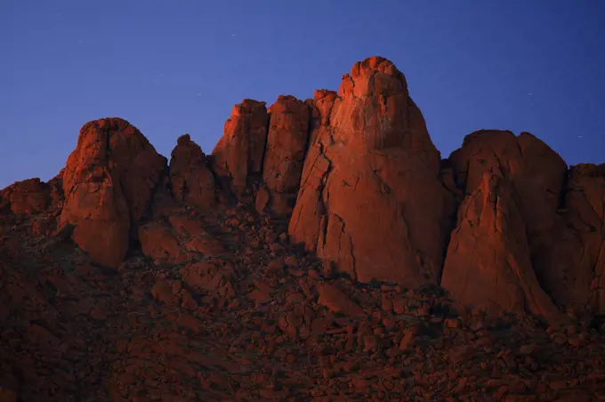 Alpenglow at sunset in the Spitzkoppe mountains, Damaraland, Namibia