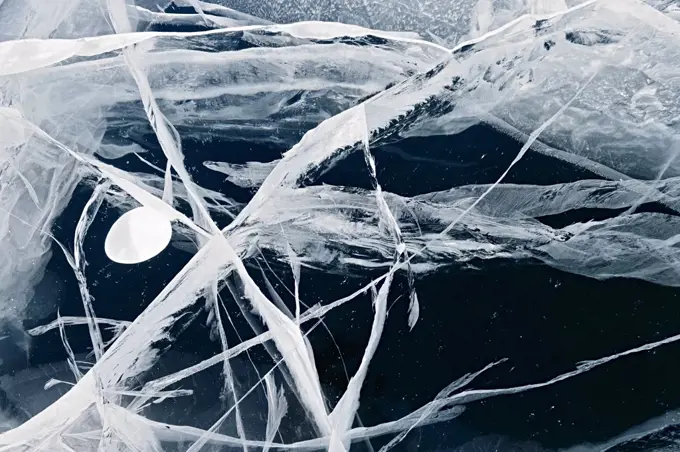 Cracks in the ice of Lake Baikal, Siberia, Russia, March.