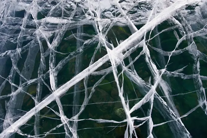 Cracks in the ice of Lake Baikal, Siberia, Russia, March.